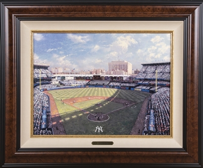 Thomas Kinkade Signed Yankees Stadium Personally Enhanced Artwork In 34x29 Framed Display 2/75 S/P (Kinkade COA)